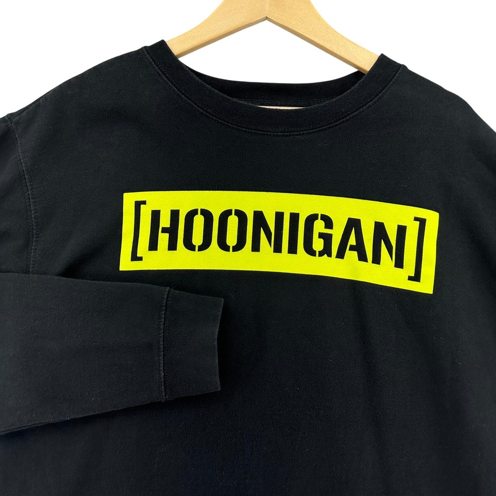 Hoonigan Censor Bar Neon Yellow Pullover Black Graphic Sweatshirt Men's M